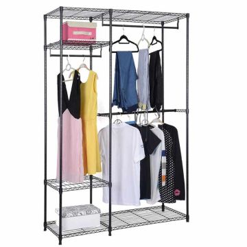 Clothes rack, 2 rails and shelves, Black, 121.92 × 180.34 × 45.72 cm
