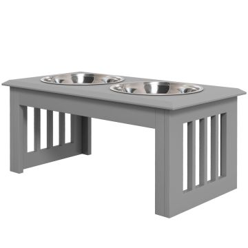 Kulhot jalustalla PawHut 58,4x30,5x25,4cm, harmaa/hopeanvärinen