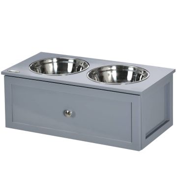 Миски с подставкой PawHut 60x30x24см, серо-серебристые