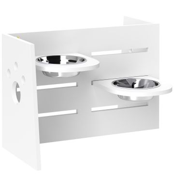 Kulhot jalustalla PawHut 63x58,5x40cm, valkoinen/hopea