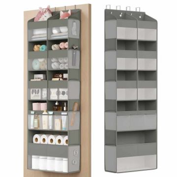 SONGMICS RDH009GD01 Over-the-Door Organizer, 9 Compartments, 10 Pockets, Gray, 17 × 50 × 150 cm