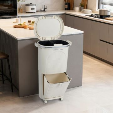 Double-decker trash can, 2 buckets and tilting compartment, 43 × 74.5 × 29 cm