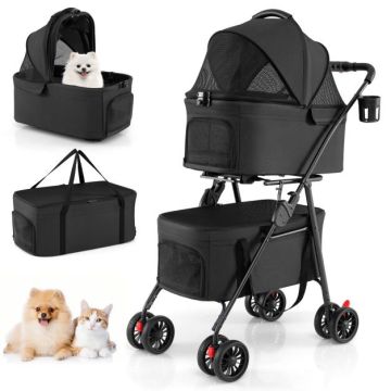 Double pet stroller, 3 in 1, 2 carriers, 83 × 46 × 115 cm