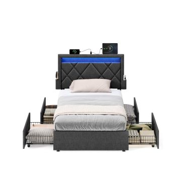 SONGMICS RMB820GN02 double bed frame, 4 drawers, 210.2 × 95 × 88.2/94.7 cm