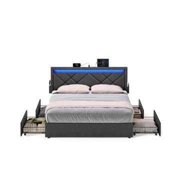 SONGMICS RMB825GN02 double bed frame, 4 drawers, 210.2 × 185 × 88.2/94.7 cm