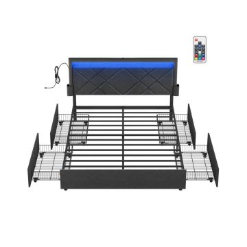 SONGMICS RMB827G02 double bed frame, 4 drawers, 210.2 × 149 × 94.7/100.6 cm