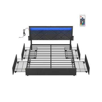 SONGMICS RMB828G02 double bed frame, 4 drawers, 210 × 167 × 88.3/94.7 cm
