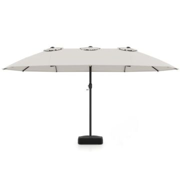 Double-sided patio umbrella, with base, Sand, 464 × 286 × 248 cm