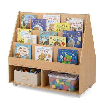 Double-sided children's book organizer, 5 casters, 90 × 45.5 × 87 cm