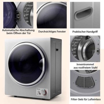 Dryer, 2.5 kg, 4 modes, Silver, 49 × 42 × 60 cm