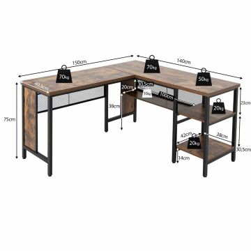Письменный стол 150x140x75см, коричневый/черный цвет
