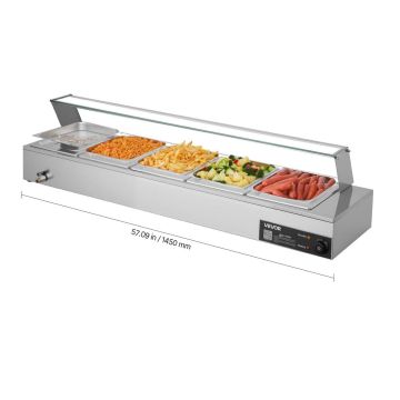 Электрический мармит VEVOR M-2215, 5 ёмкостей размера 1/2, 145 × 36,5 × 33,5 см