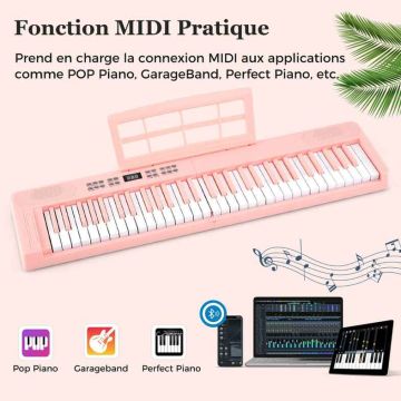Electric Piano, 61 Keys, Pink, 48 × 22 × 12 cm