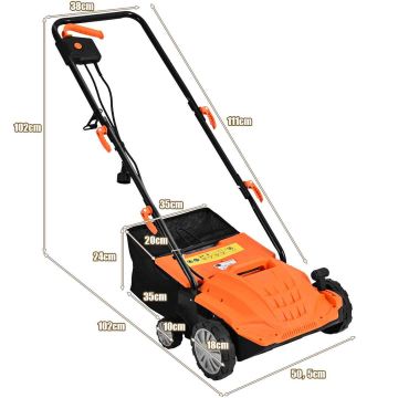 Electric lawn scarifier, 32 cm working width, 30 l capacity, Orange, 104.5 × 103 × 51 cm