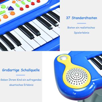 Elektroninen leikkipiano, 37 kosketinta, Sininen, 57,15 × 27,94 × 45,72 cm