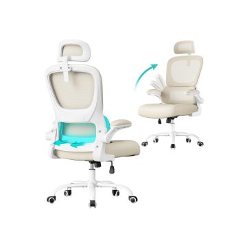 Ergonomic office chair with mesh fabric and foldable armrests, black