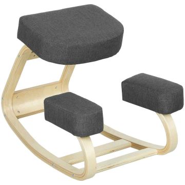 Ergonomiška klūpėjimo kėdė, beržo mediena, tamsiai pilka, 120 kg maksimaliai apkrovai