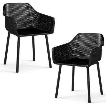 Ergonomic tile backrest chair set of 2 with breathable mesh, black