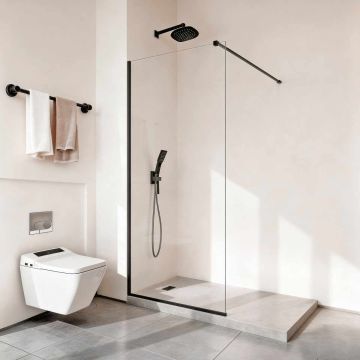 Kiinteä suihkupaneeli VEVOR CNH-ET-WALK IN-A MB, puolikehystetty, Musta, 86,4 × 187 × 0,8 cm