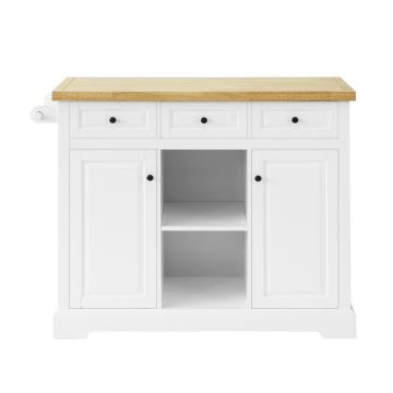 Keittiösaareke 115x46x90.,7cm., valkoinen/vaaleanruskea