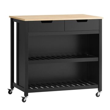 Keittiökaappi pyörillä 98x58x94cm., musta/vaaleanruskea