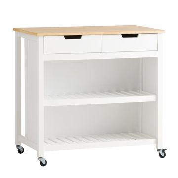 Keittiövaunu 98x58x94cm., valkoinen/vaaleanruskea