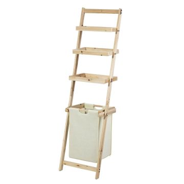 Полка для ванной с корзиной для белья 155x42x35см., светло-коричневого/песочного цвета