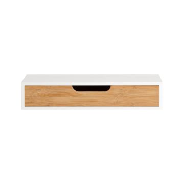 Seinälle ripustettava hylly laatikolla 40x25x8cm., vaaleanruskea/valkoinen