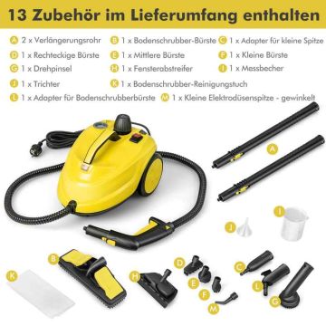 Steam cleaner, 13 attachments, Yellow, 37 × 25 × 26 cm