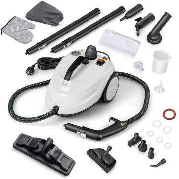 Steam cleaner, 15 accessories, White/black, 37 × 25 × 26 cm