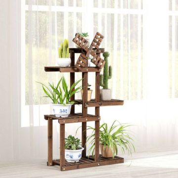 Flower Stand, 5 Tiers, Brown, 23.5 × 10 × 38 in