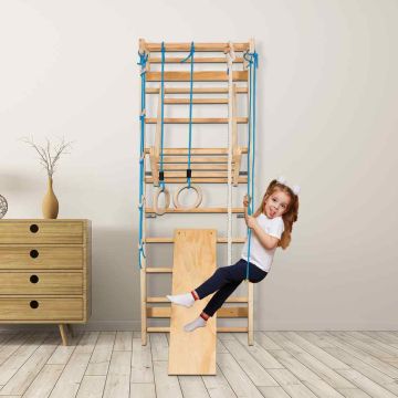Gymnastics wall, with crossbar, swing, slide and rings, 80 × 220 × 60 cm