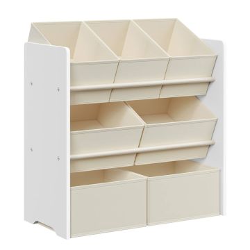 Lasten hylly säilytyslaatikoilla 29,5x62,5x60cm, valkoinen/kermanvärinen