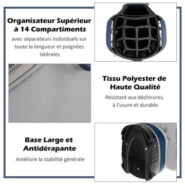 Golf bag, 14-way, 7 pockets, black/red, 42 × 31 × 130 cm
