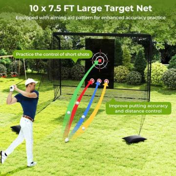 Golf practice net, with target pattern, 308 × 94 × 225 cm