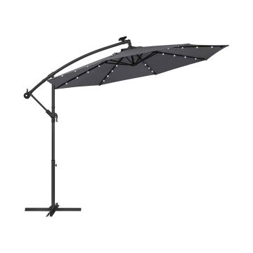 Aurinkovarjo Ø 300 cm, 32 LED-valoa, aurinkovoimalla