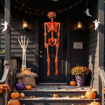 Halloween-koriste – kurpitsapäinen luuranko, 62 × 14 tuumaa