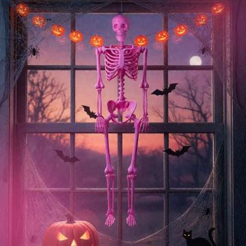 Halloween-luuranko, Luonnollisen kokoinen, Vaaleanpunainen, 63 × 14 tuumaa