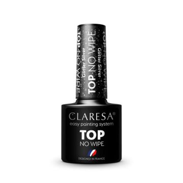 Hybridikynsien päällyslakka CLARESA TOP NO WIPE GLITTER SILVER, 5 g
