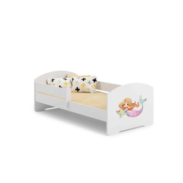 Детская кроватка Luk с матрасом и защитным бортиком, 164 см x 85 см x 63 см, с рисунком русалки.