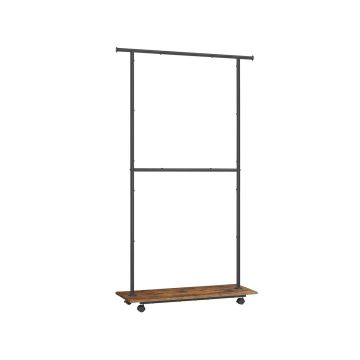Vaateteline pyörillä 35x98,5x180,3cm., ruskea/musta