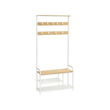 Вешалка для одежды с подставкой для обуви и 9 крючками, 30 x 85 x 180,5 см, цвет дуб - белый