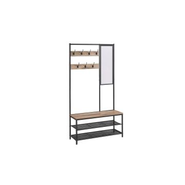 Vaateteline koukuilla ja peilillä 35x98x180cm, musta/vaaleanruskea