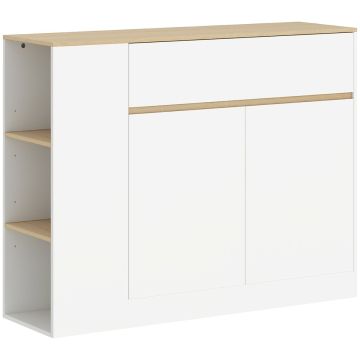 Senkki, 1 laatikko ja 3 hyllyä, Valkoinen/tammi, 106 × 81,2 × 30 cm