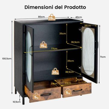 Cupboard, 2 drawers and shelves, Black/brown, 80 × 40 × 100.5 cm