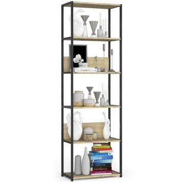 Teollisuushylly LOFT, 6 hyllyä, musta/tammenvärinen, 60 × 192 × 32 cm
