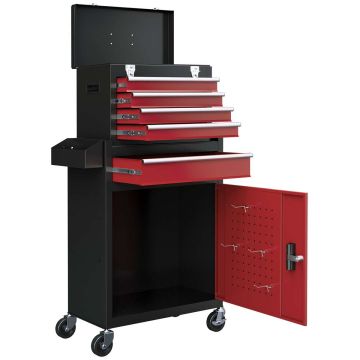 Työkalukärry Homcom 60x28x102cm, musta/punainen