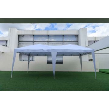 Extendable gazebo 590 x 300 cm, silver-coated fabric, 3 height levels