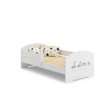 Детская кровать Luk с матрасом и защитным бортиком, 144 см x 77 см x 56 см, динозавры.