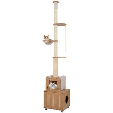 Cat tower, 3 height levels, 67.31 × 44.45 × 256.54–275.59 cm